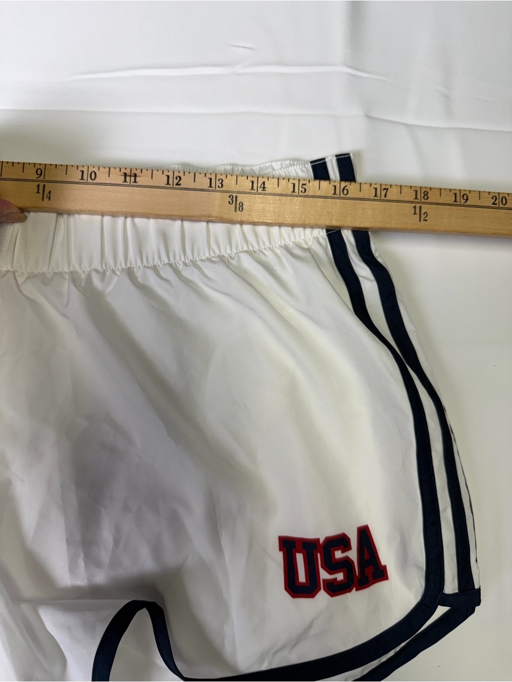 adidas USA White Athletic Shorts with lining panty  - Navy Trim size Large ! EUC - Picture 14 of 14
